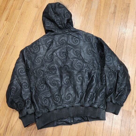 Sally & John New York Mens 4XL Hooded Leather Bomber Jacket Black Streetwear - Picture 16 of 16